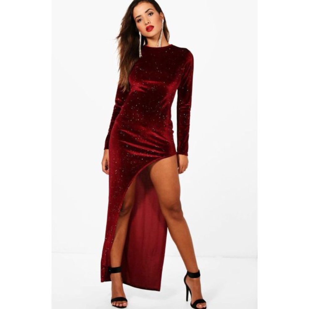 Womens Millie Glitter Thigh Split Maxi Dress